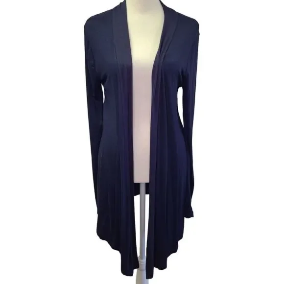 Zenana Outfitters Navy Draped Open Front Cardigan - Picture 2 of 7
